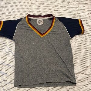 Camp Collection Gray and Navy V-Neck Tee with Maroon and Gold Trim